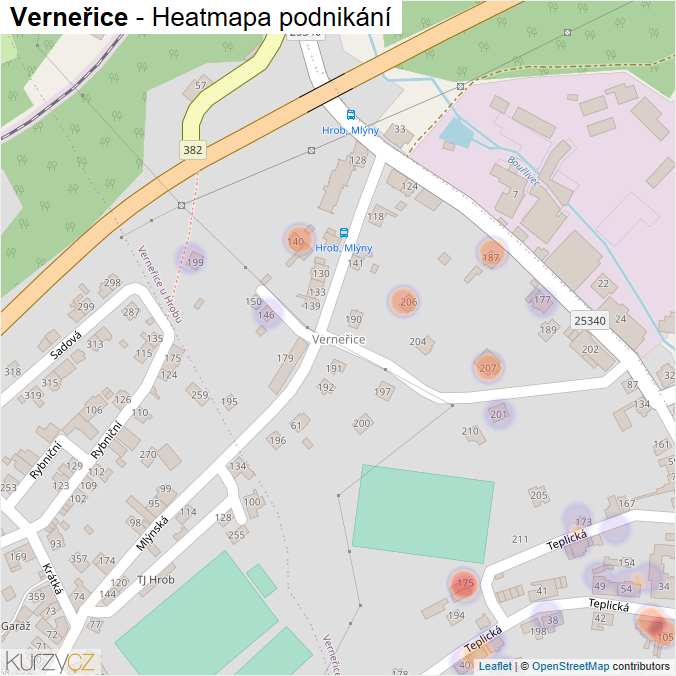 Mapa Verneřice - Firmy v části obce.