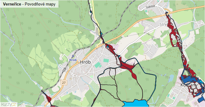 Verneřice - záplavové mapy stoleté vody