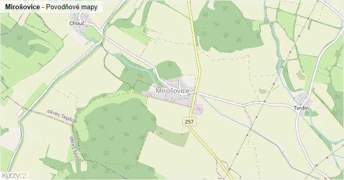 Mirošovice - záplavové mapy stoleté vody