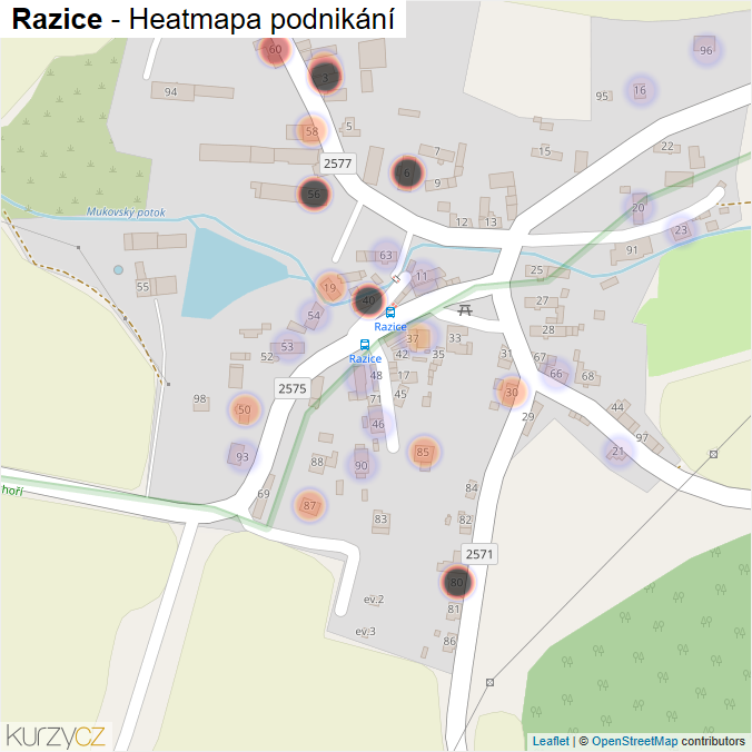 Mapa Razice - Firmy v části obce.