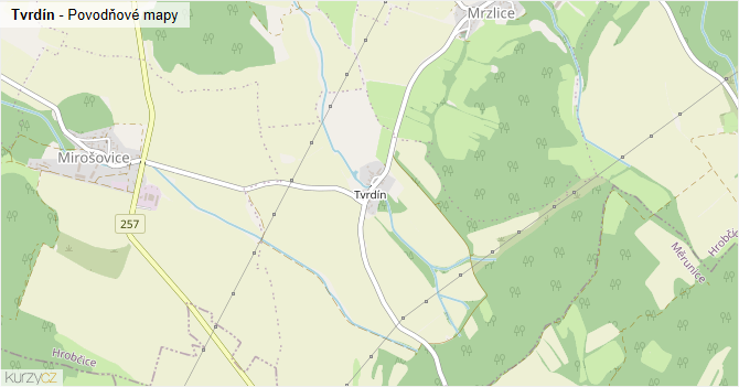 Tvrdín - záplavové mapy stoleté vody