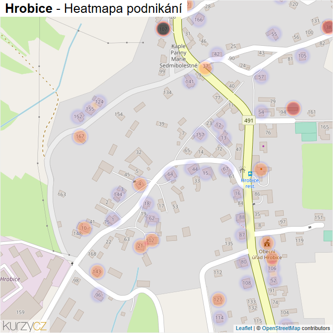 Mapa Hrobice - Firmy v části obce.