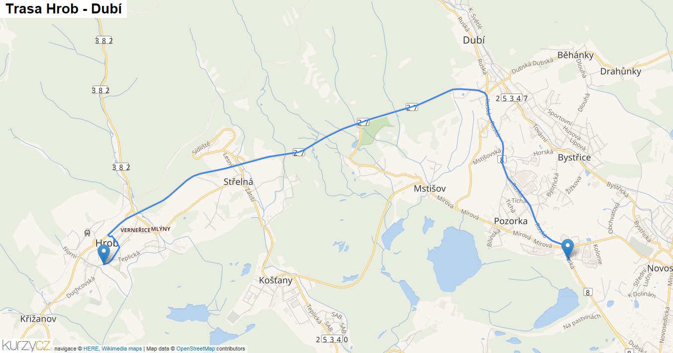 Hrob-Dubí, mapa trasy