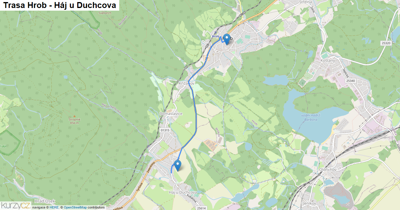 Hrob-Háj u Duchcova, mapa trasy