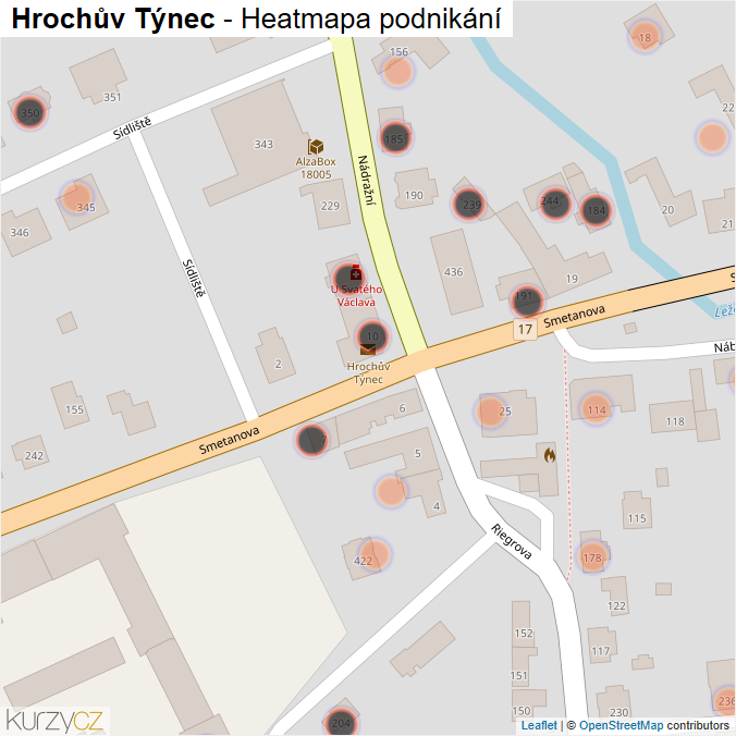 Mapa Hrochův Týnec - Firmy v obci.