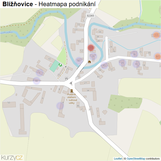 Mapa Blížňovice - Firmy v části obce.