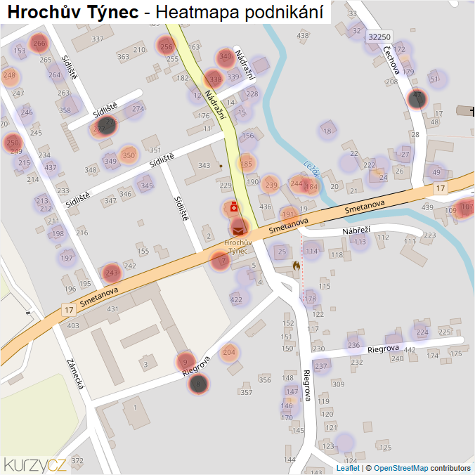 Mapa Hrochův Týnec - Firmy v části obce.