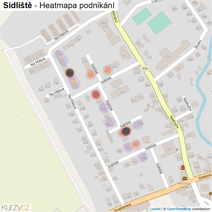 Mapa Sídliště - Firmy v ulici.