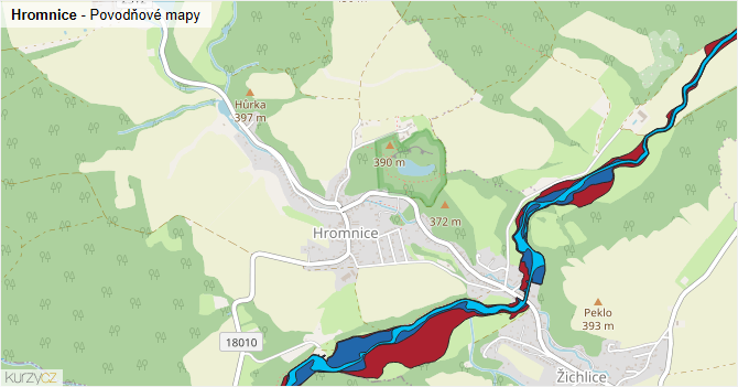 Hromnice - záplavové mapy stoleté vody