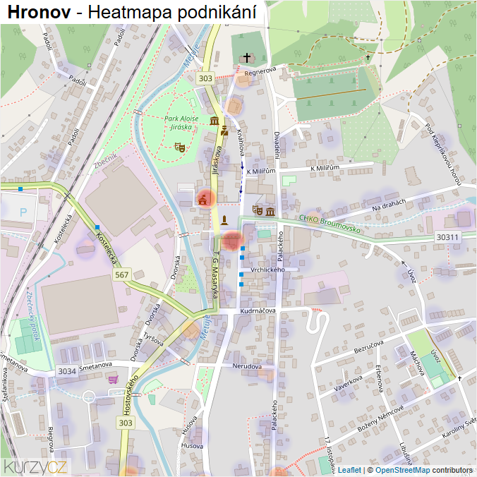 Mapa Hronov - Firmy v obci.