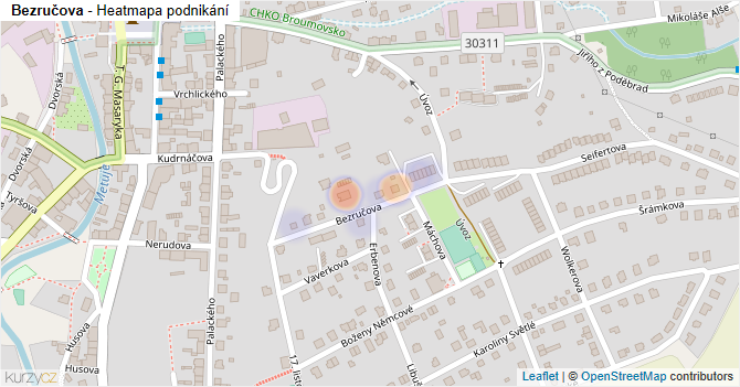 Bezručova - mapa podnikání