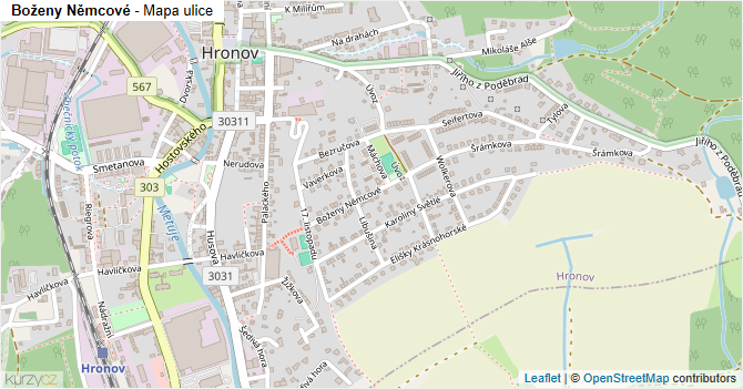 Boženy Němcové - mapa ulice