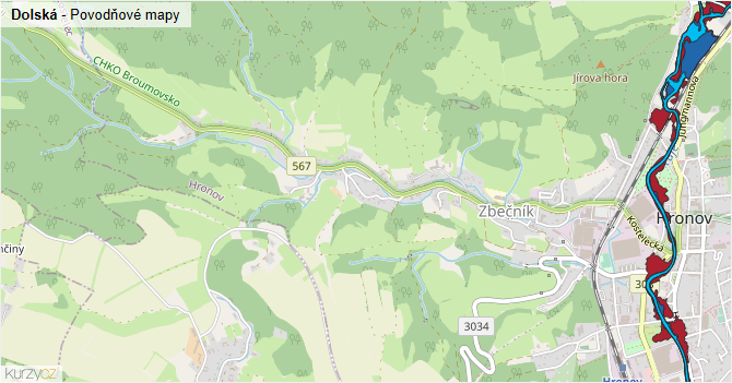 Dolská - záplavové mapy stoleté vody