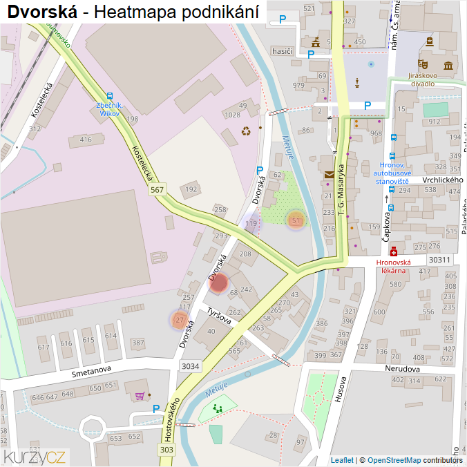 Mapa Dvorská - Firmy v ulici.