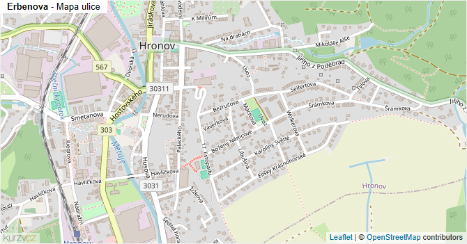 Erbenova - mapa ulice