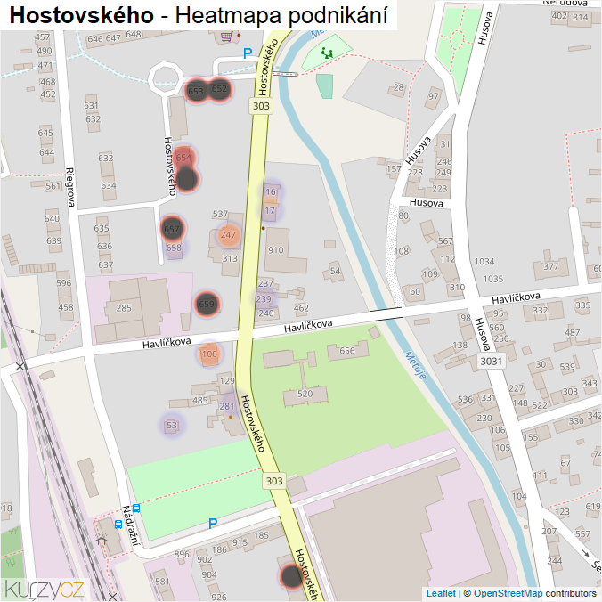 Mapa Hostovského - Firmy v ulici.