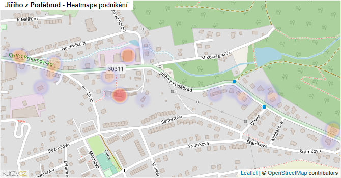 Jiřího z Poděbrad - mapa podnikání