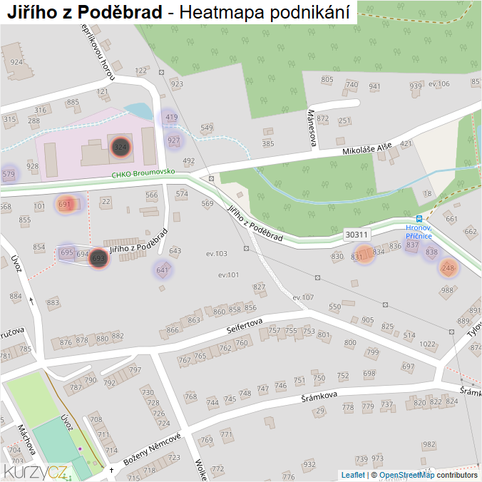 Mapa Jiřího z Poděbrad - Firmy v ulici.