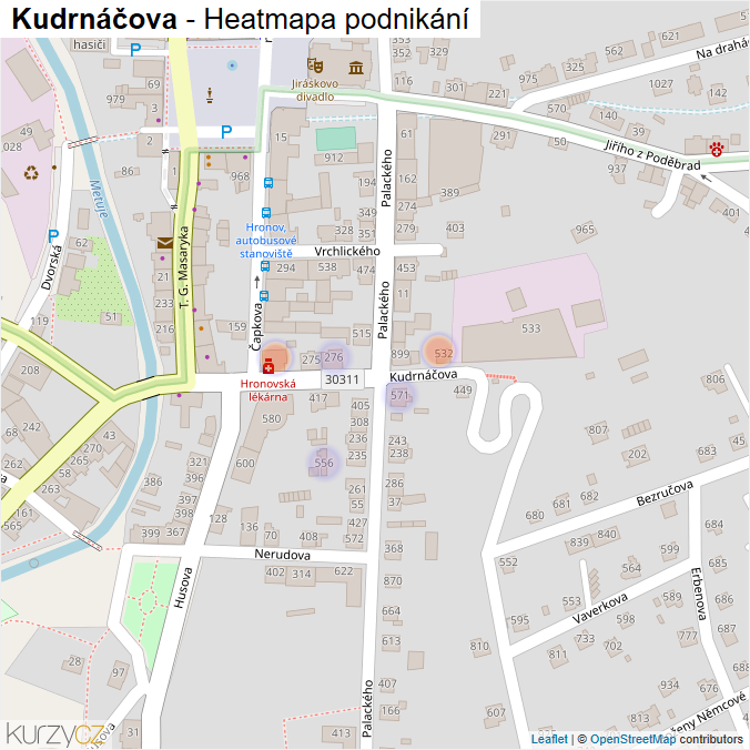 Mapa Kudrnáčova - Firmy v ulici.