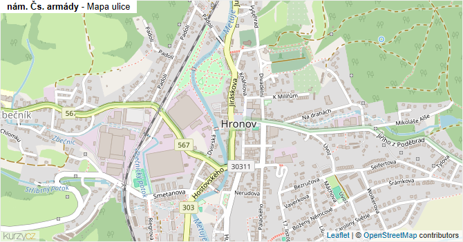 nám. Čs. armády - mapa ulice