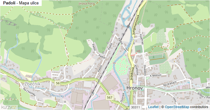 Padolí - mapa ulice