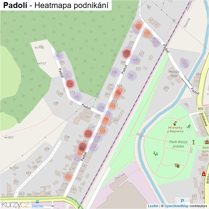 Mapa Padolí - Firmy v ulici.