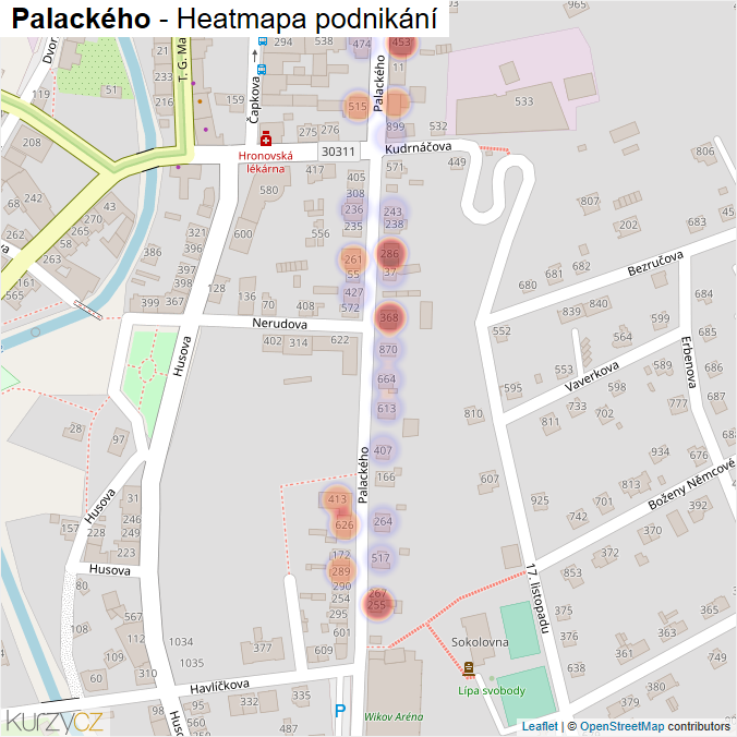 Mapa Palackého - Firmy v ulici.