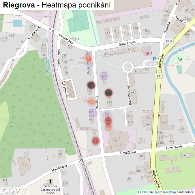 Mapa Riegrova - Firmy v ulici.