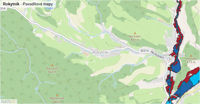 Rokytník - záplavové mapy stoleté vody