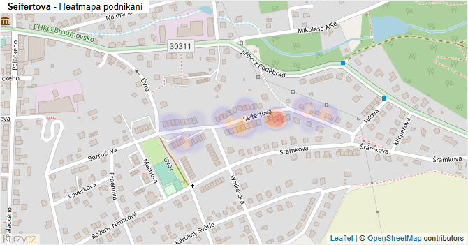 Seifertova - mapa podnikání
