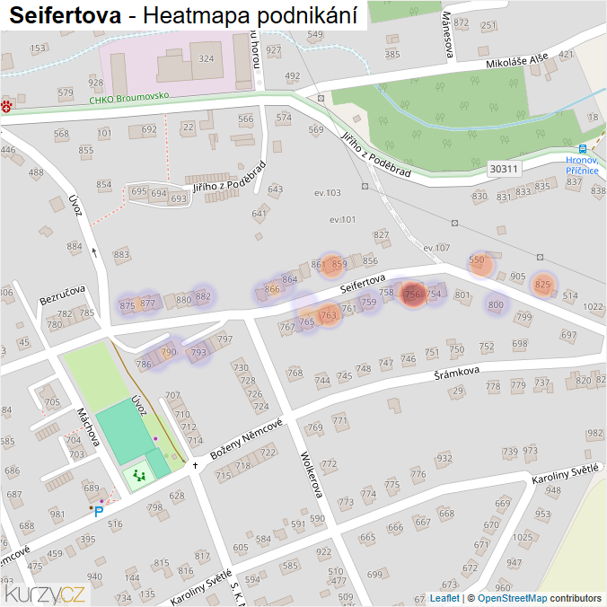 Mapa Seifertova - Firmy v ulici.