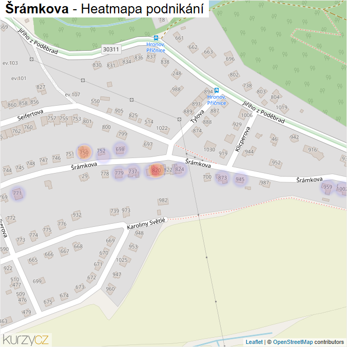 Mapa Šrámkova - Firmy v ulici.