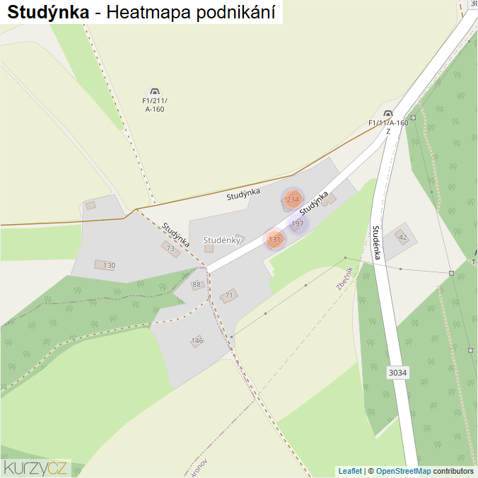 Mapa Studýnka - Firmy v ulici.