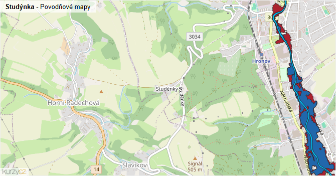 Studýnka - záplavové mapy stoleté vody
