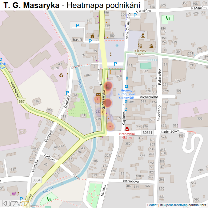 Mapa T. G. Masaryka - Firmy v ulici.