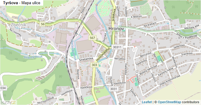 Tyršova - mapa ulice