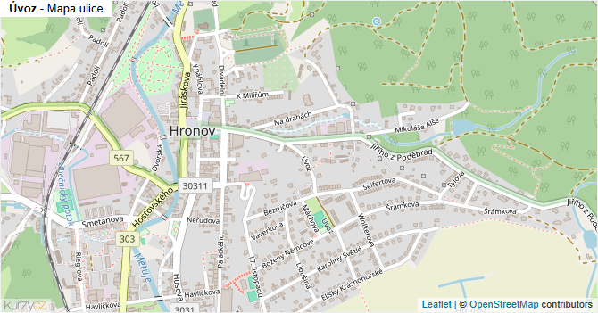 Úvoz - mapa ulice