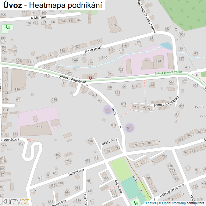 Mapa Úvoz - Firmy v ulici.