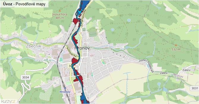 Úvoz - záplavové mapy stoleté vody