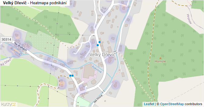 Velký Dřevíč - mapa podnikání