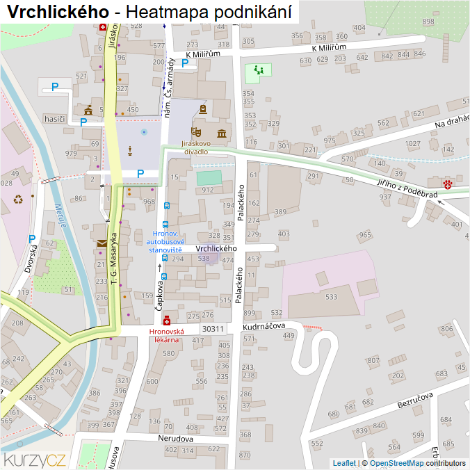 Mapa Vrchlického - Firmy v ulici.
