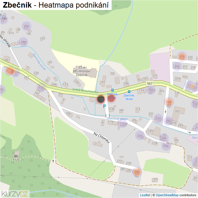 Mapa Zbečník - Firmy v části obce.