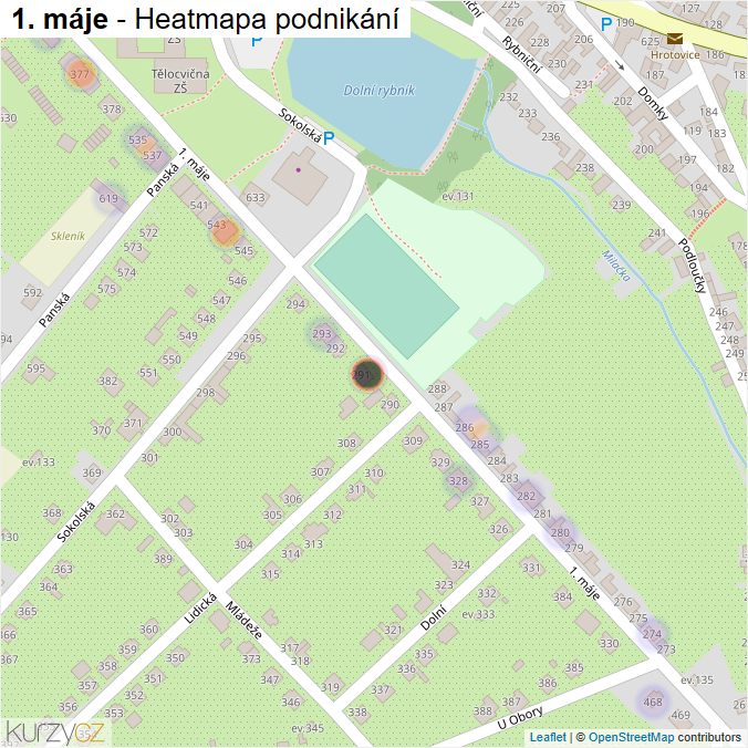 Mapa 1. máje - Firmy v ulici.