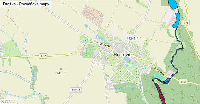 Dražka - záplavové mapy stoleté vody