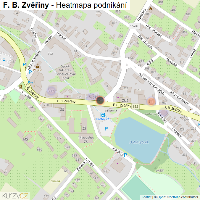 Mapa F. B. Zvěřiny - Firmy v ulici.