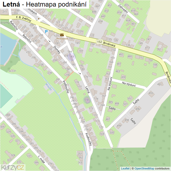 Mapa Letná - Firmy v ulici.
