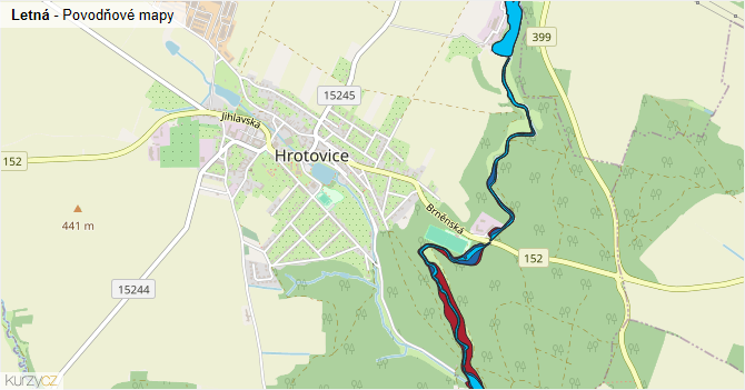 Letná - záplavové mapy stoleté vody
