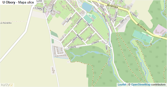 U Obory - mapa ulice