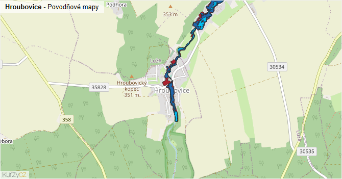 Hroubovice - záplavové mapy stoleté vody