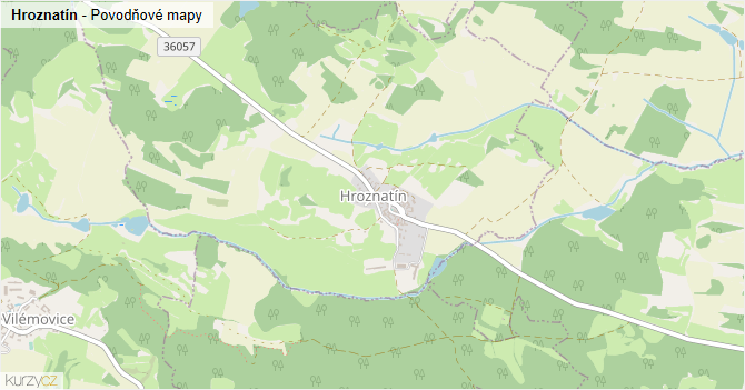 Hroznatín - záplavové mapy stoleté vody